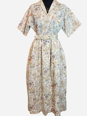 90s Vintage Nordstrom Floral Belted Maxi Dress 100% Cotton Cottagecore Size 4